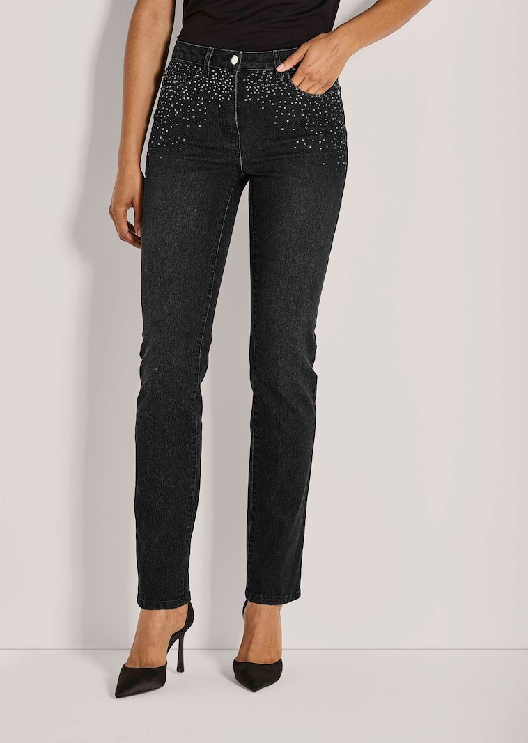 Straight-Cut-Jeans mit Waschung und Glanz-Effekte