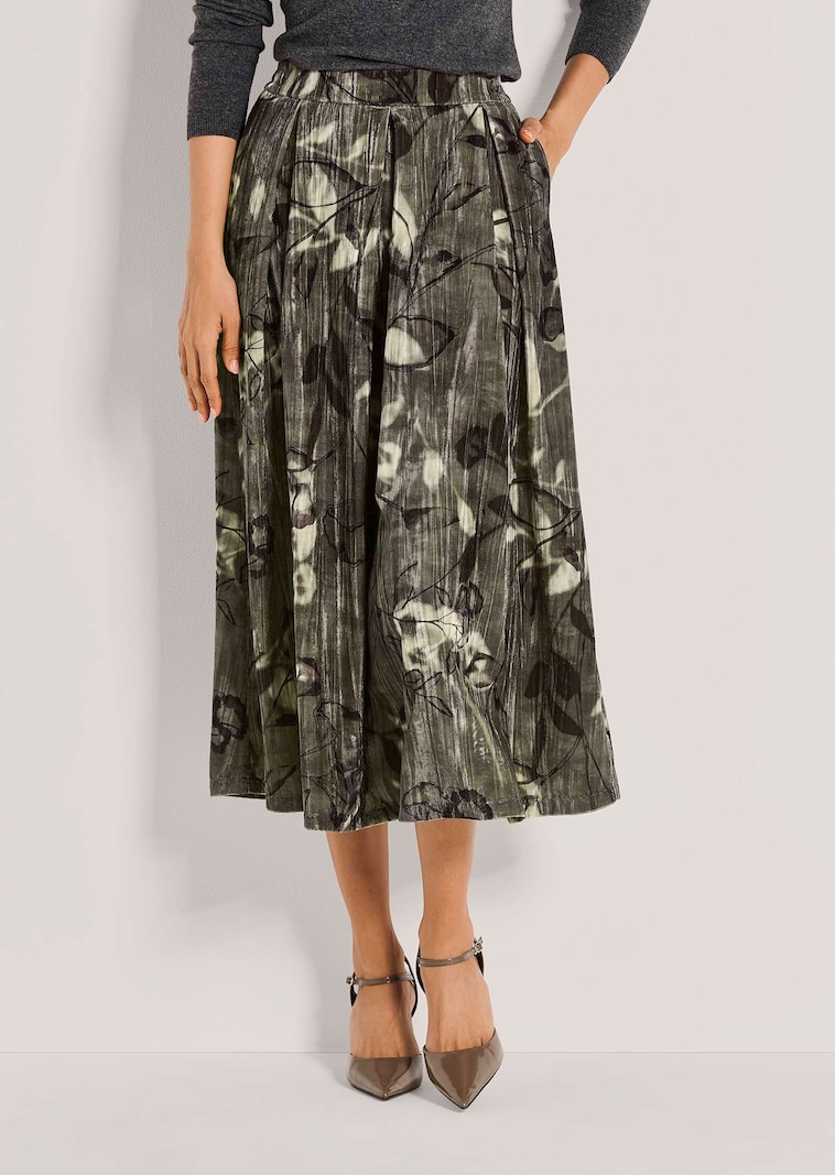 Schwungvoller Crinkle-Samtrock mit Floral-Print