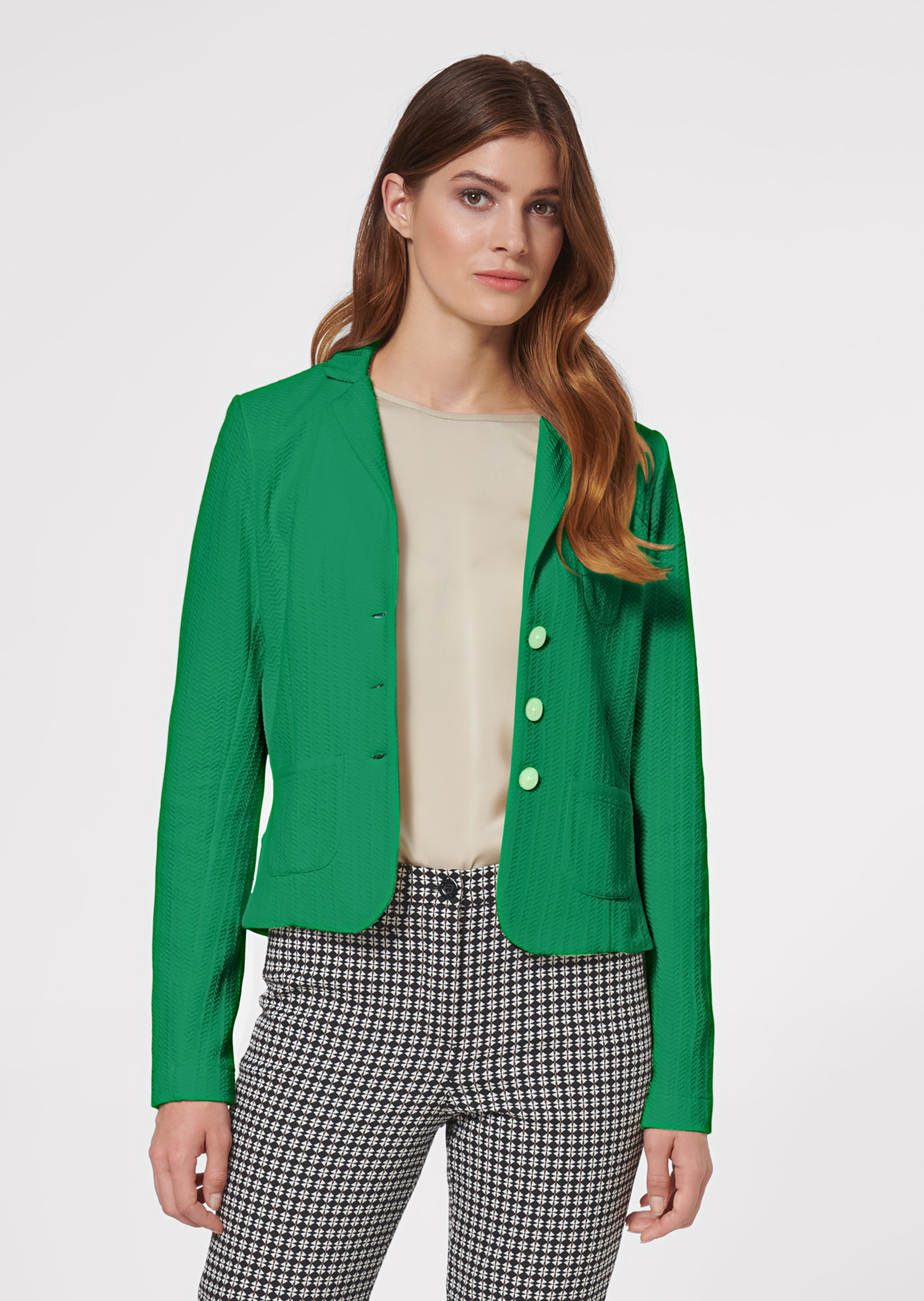 Korte jersey blazer met modieuze structuur