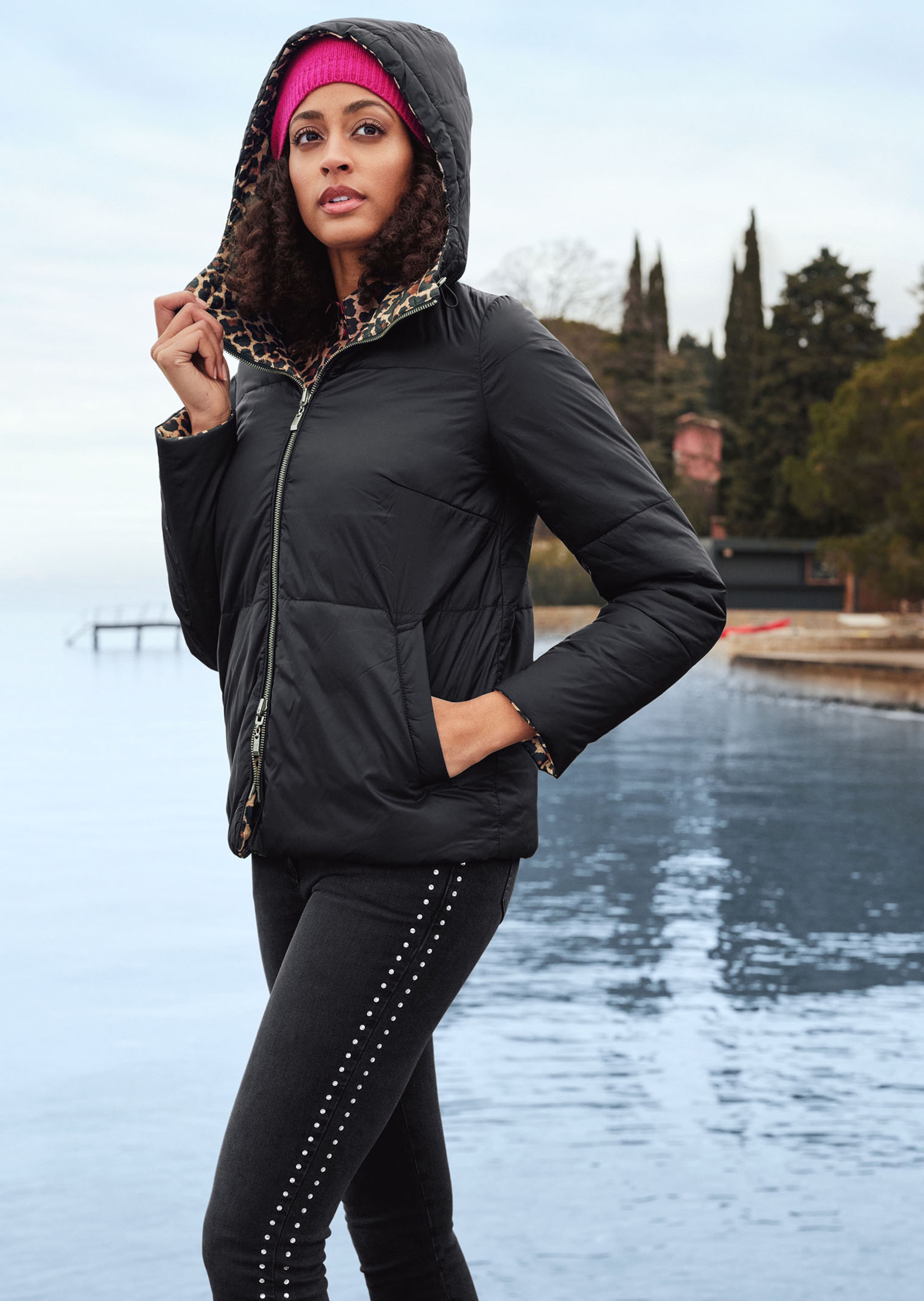 Padded reversible jacket with hood