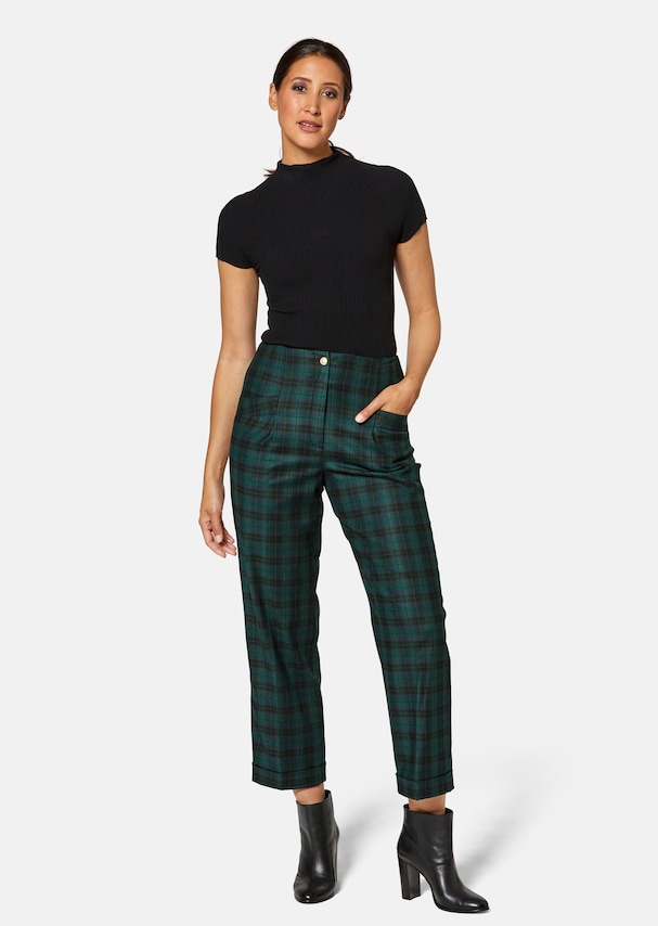 Straight checked trousers in high-waist style 1