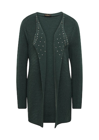 donkergroen Figuurvriendelijk tricot jasje met modieuze horizontale ribstructuur