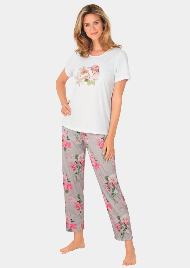 Lyhythihainen pyjama kukkaprintillä