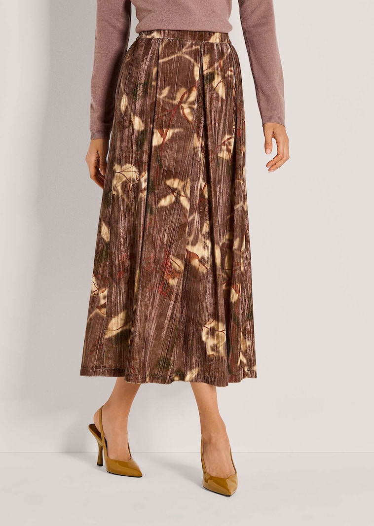 Schwungvoller Crinkle-Samtrock mit Floral-Print