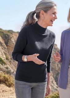 Fijn gebreide tricot pullover met opstaande kraag thumbnail 6