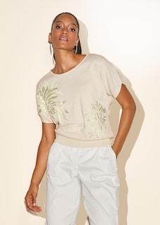 Kurzarm-Pullover mit glanzvollem Floral-Print thumbnail 7