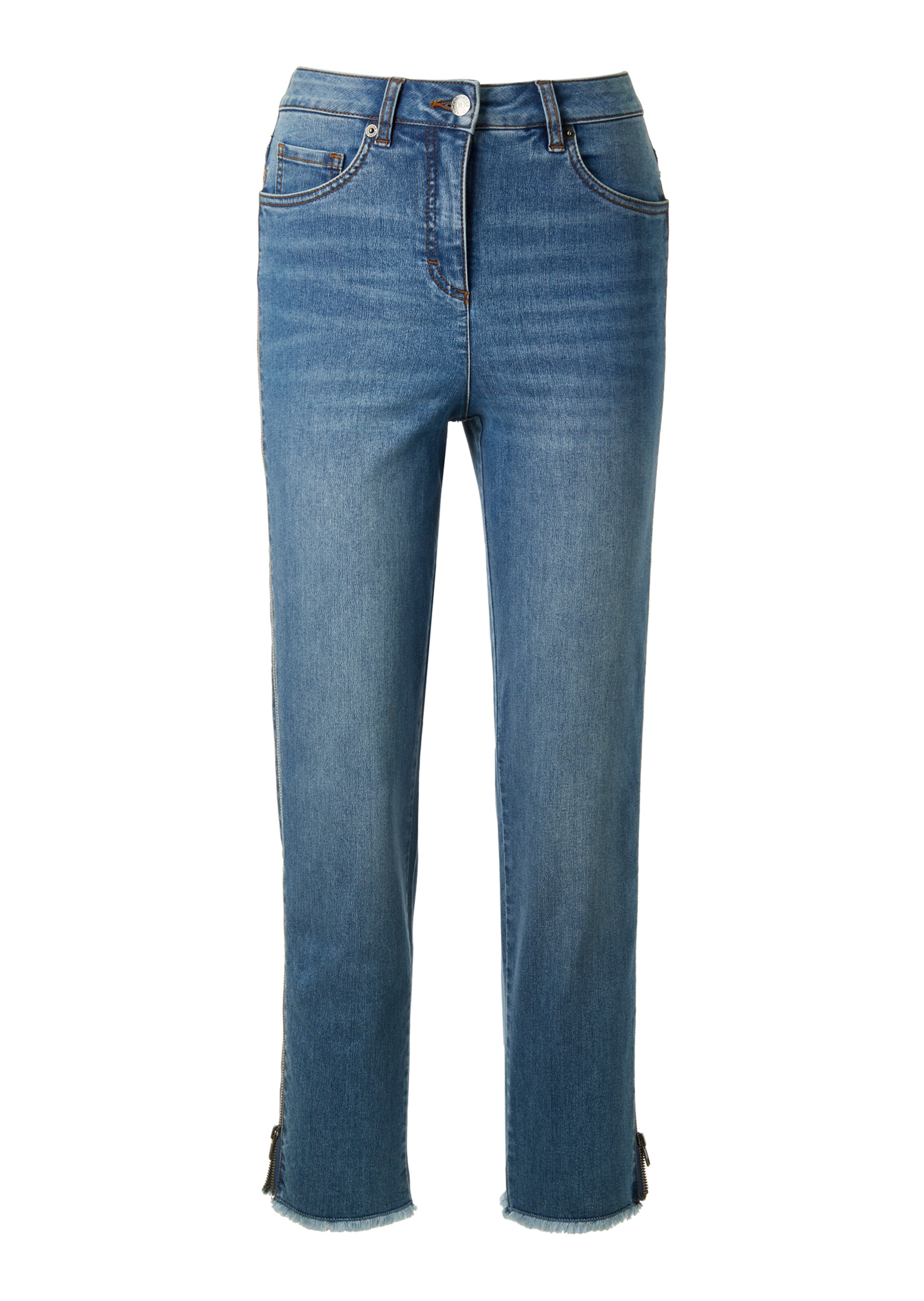 7/8-Jeans mit Seitenzipper und gefranstem Beinsaum