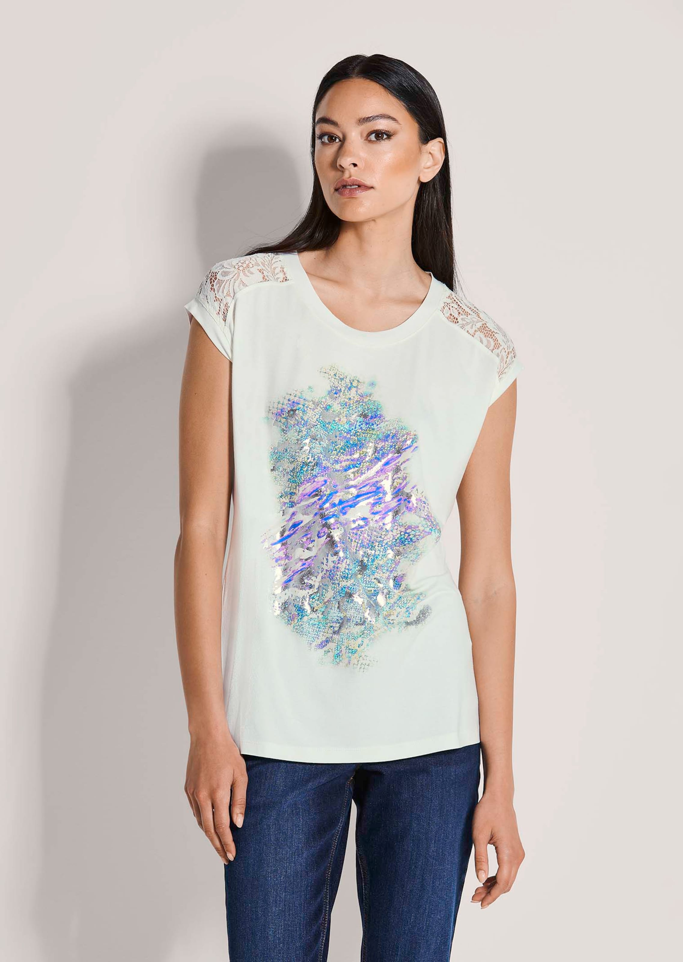 Ärmelloses Rundhals-Shirt mit Spitze