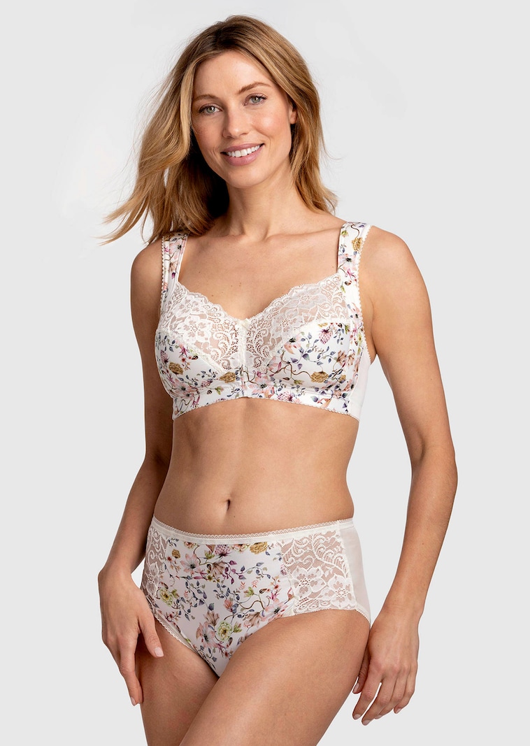 Taillenslip mit Blumendruck und Spitze