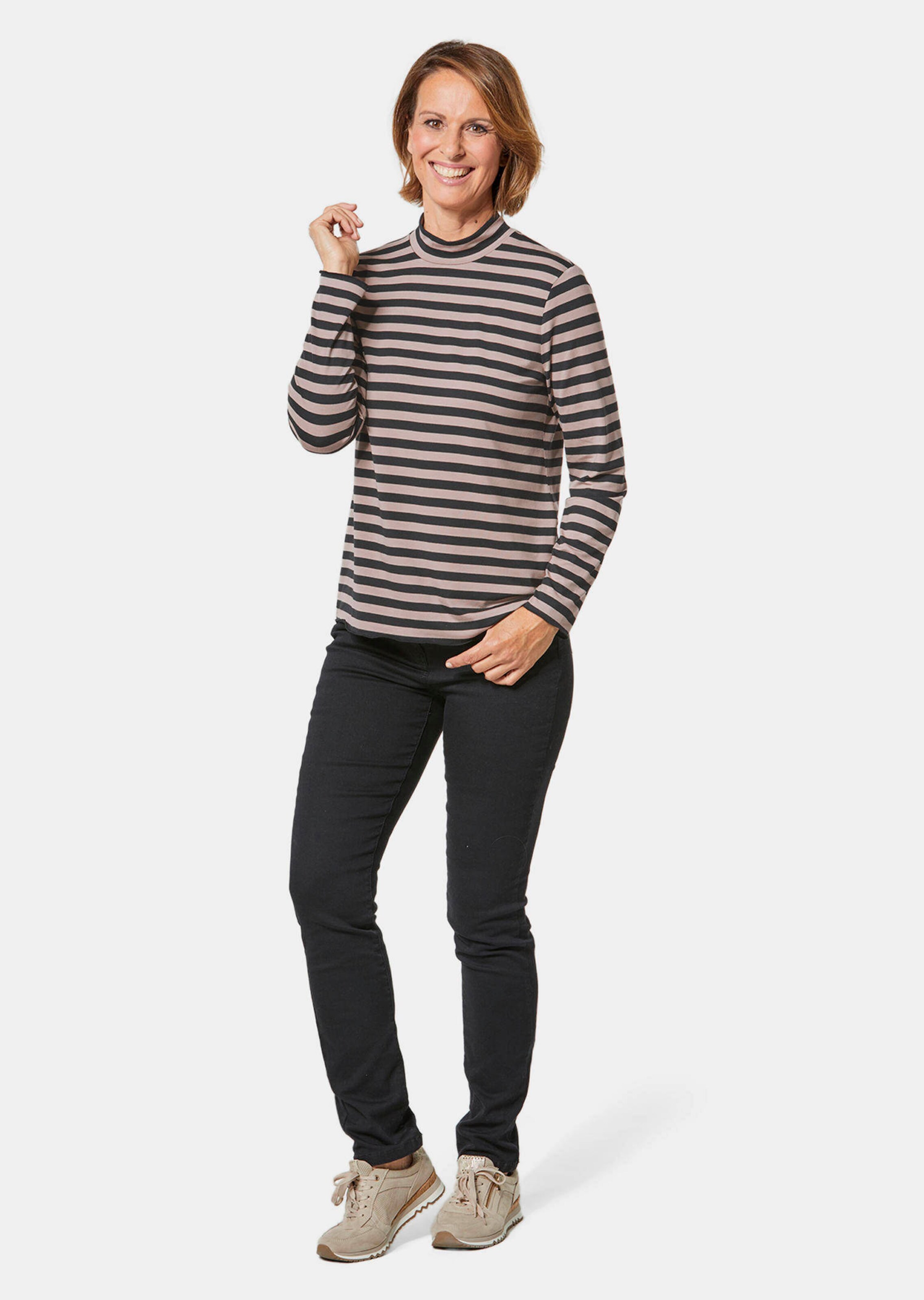 T-shirt à col droit à manches longues - taupe / noir / rayé - Gr. 26 de Goldner Fashion