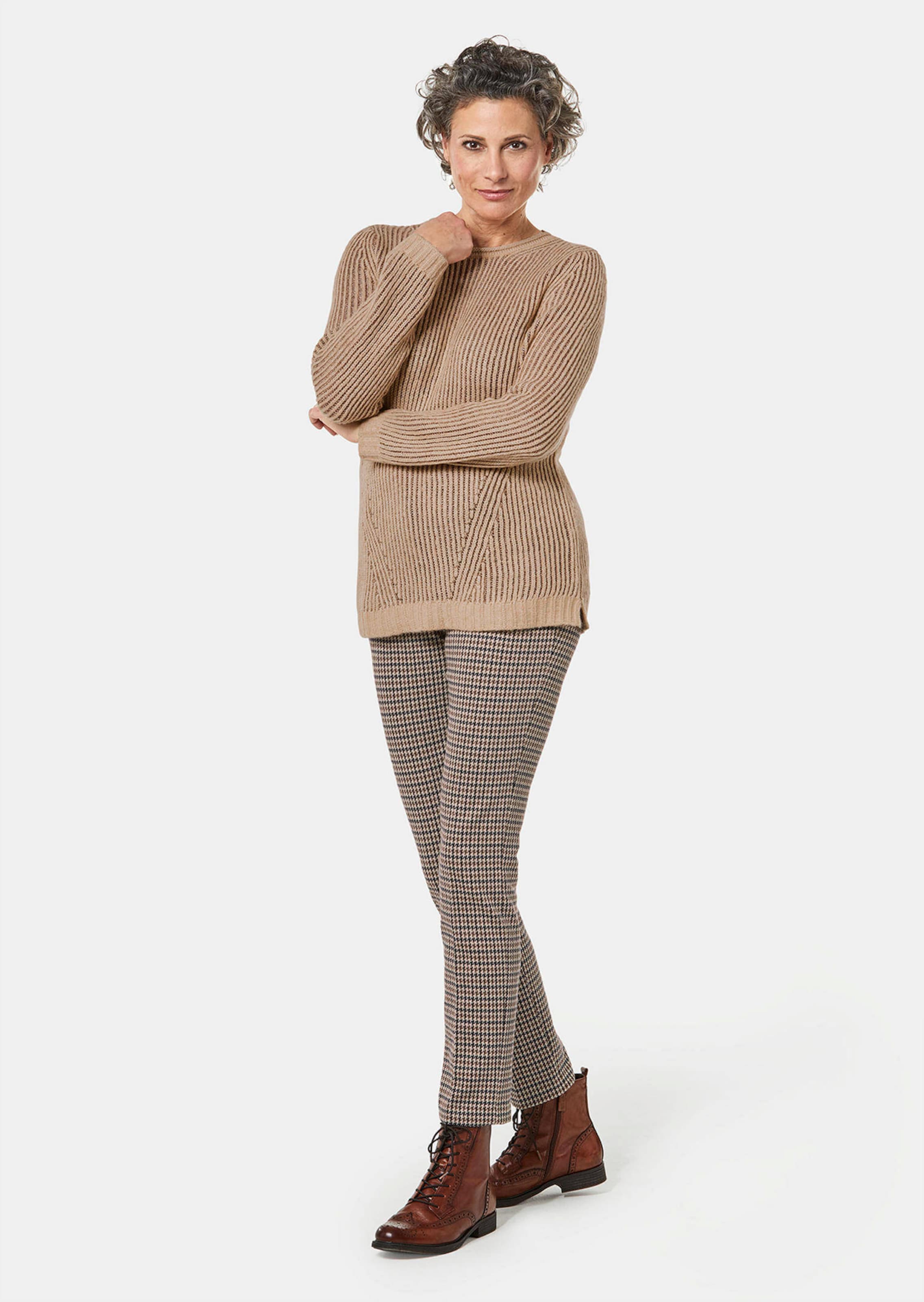 Pull en tricot structuré et fil métallisé - beige / gris pierre - Gr. 44 de Goldner Fashion