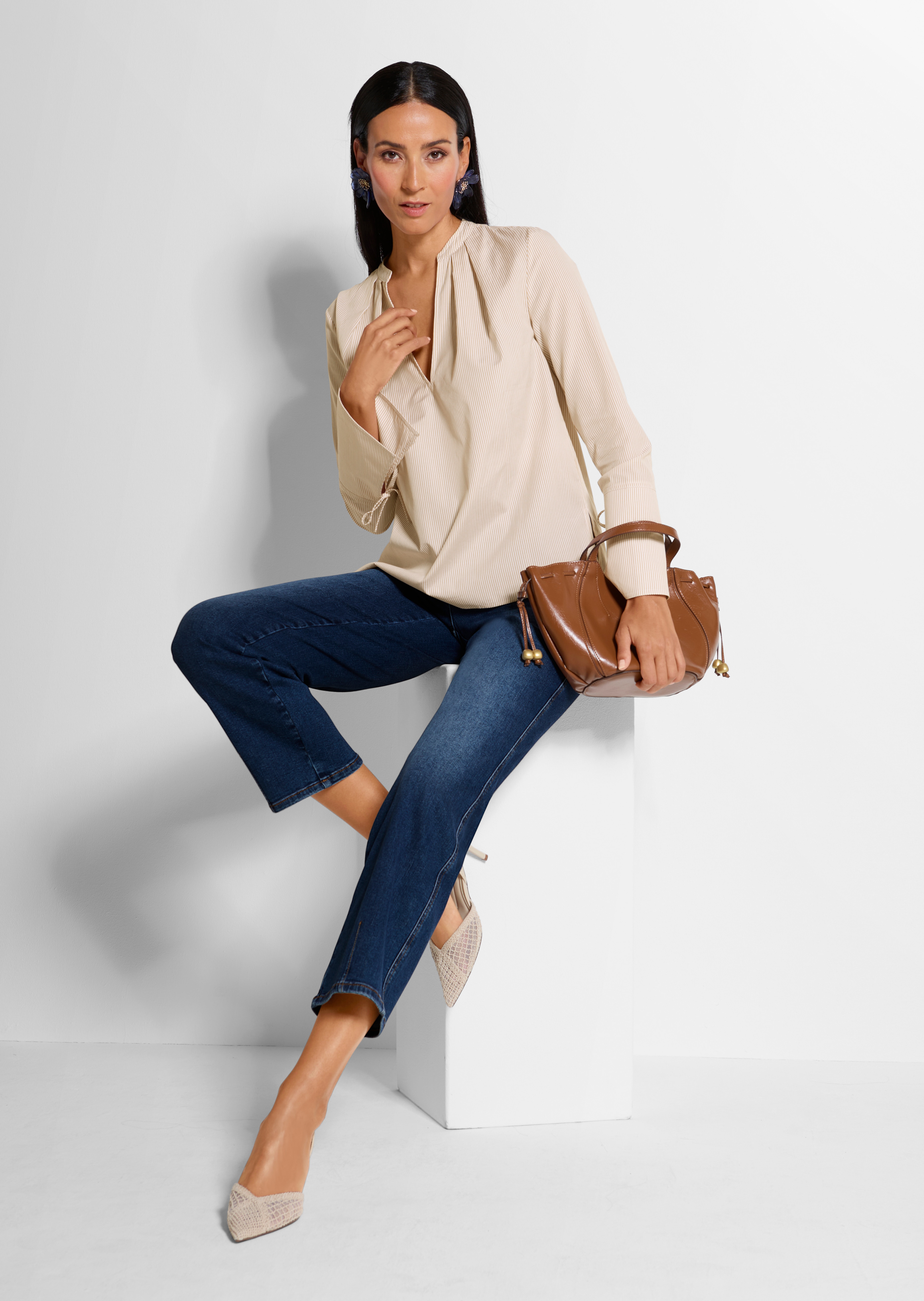 Gestreepte katoenen blouse met brede manchetten