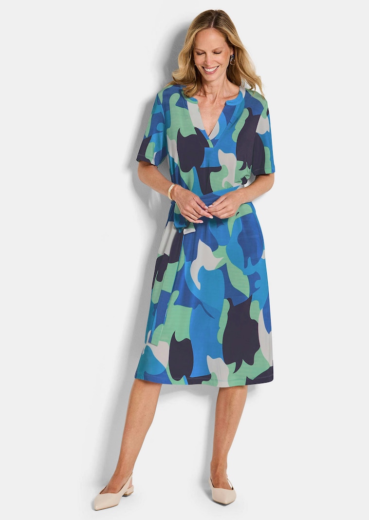 Jerseykleid mit Bindeband und Taschen