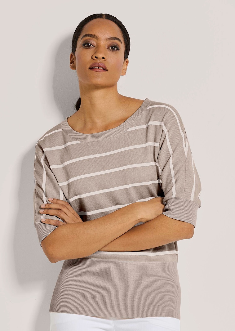 Ringelpullover mit Halbarm und breitem Bund
