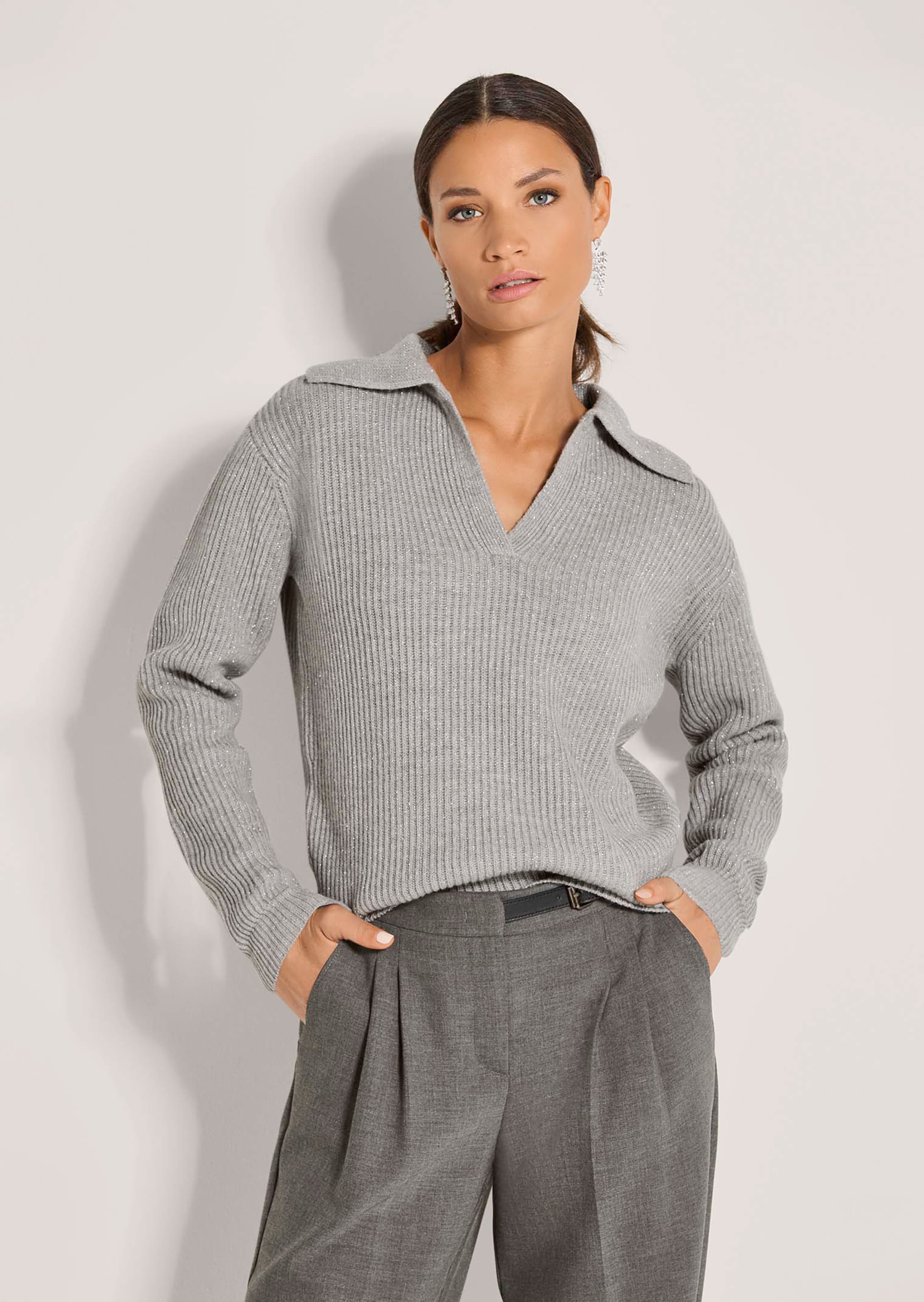 Schimmernder Pullover mit Polo-Kragen