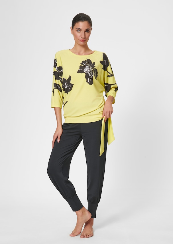 Yoga shirt with floral print and sequin embellishment 1