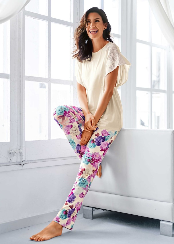 Pyjama mit Spitze und Blütenprint