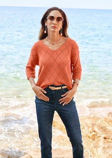 V-Pullover mit Pointelle-Muste thumbnail 7