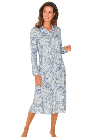 grau / hellblau / gemustert Nachthemd mit Langarm aus weicher Baumwollqualität