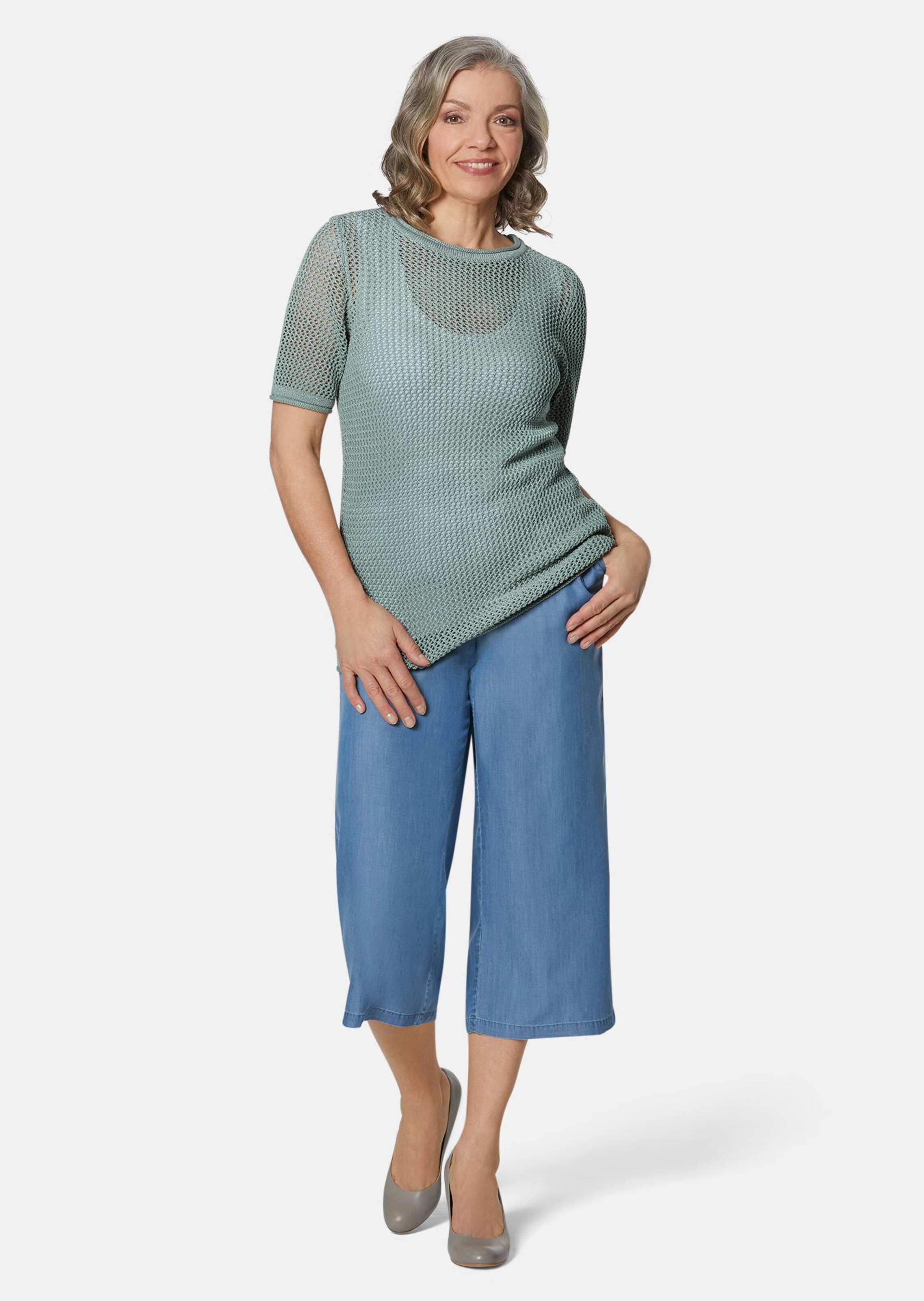 Pull en tricot entièrement ajouré - vert gris - Gr. 56 de Goldner Fashion