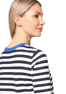 Geringelter Feinstrickpullover mit Halbarm thumbnail 5