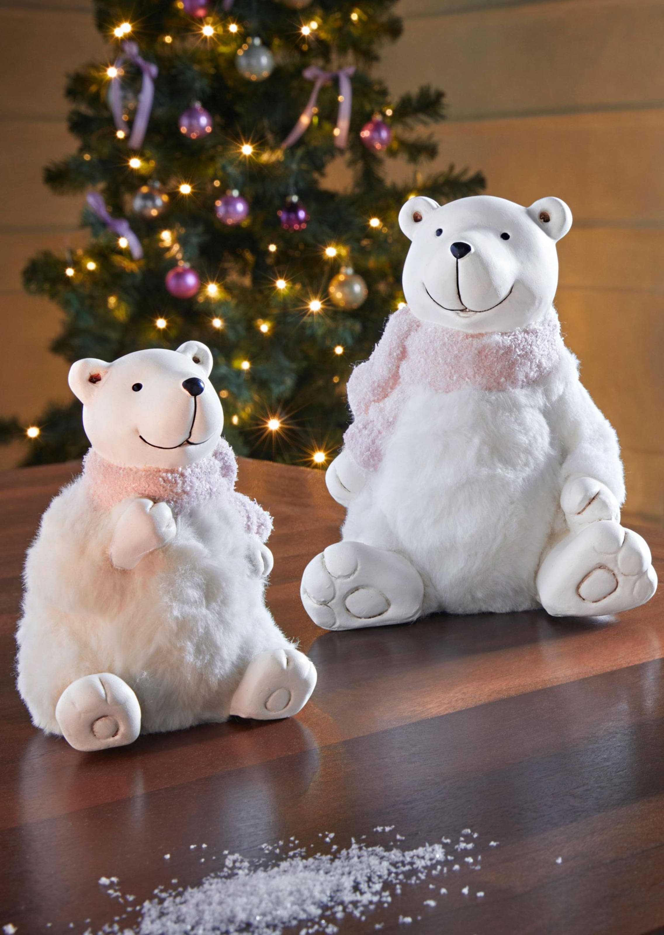 Lot de 3 ours polaires avec écharpe - blanc - Gr. H: 9 / 13 / 18,5 cm de Goldner Fashion