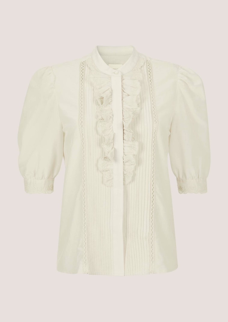 Rüschenbluse mit Stickerei und Puffärmeln