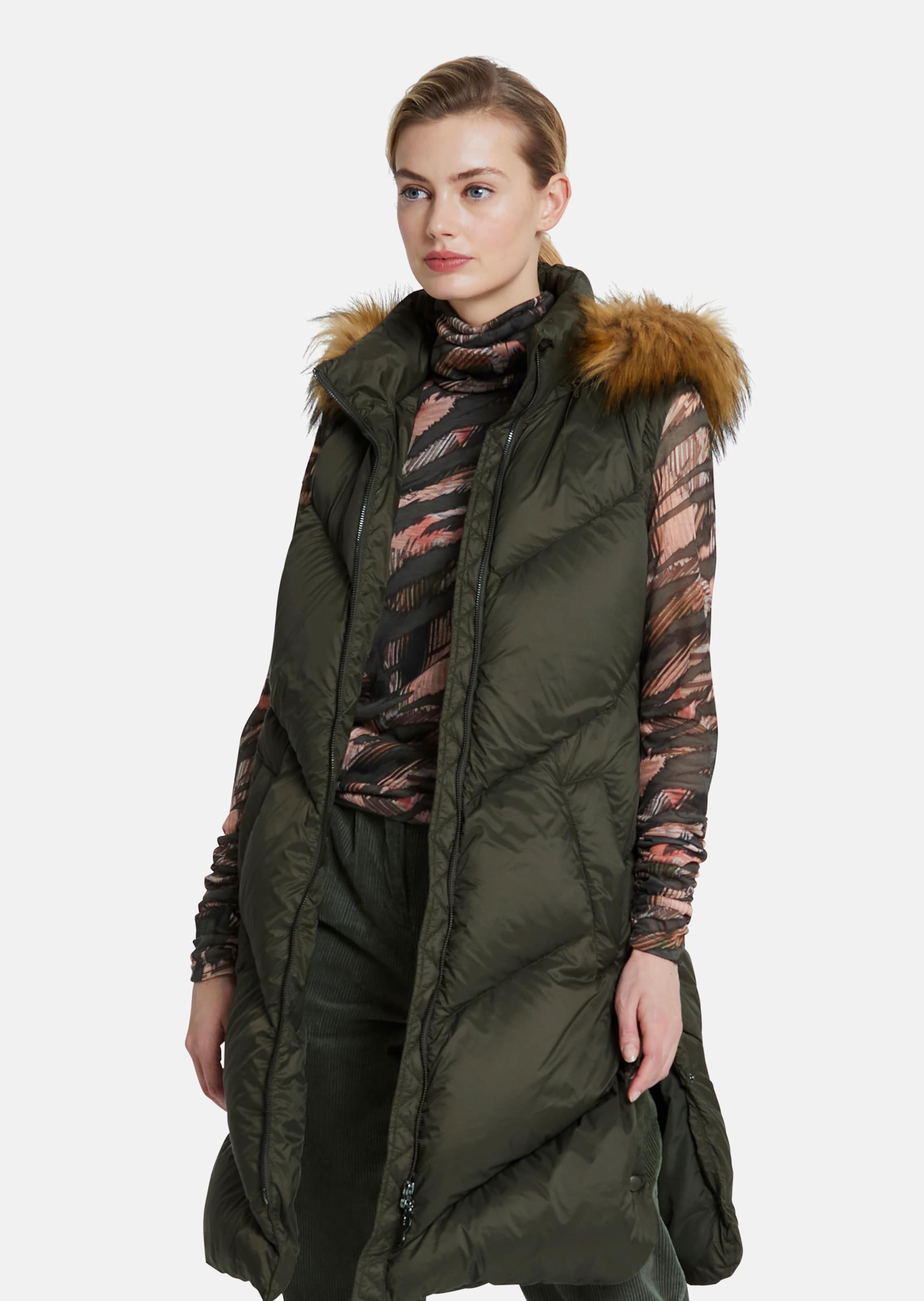 Lange Daunenjacke mit Webpelz