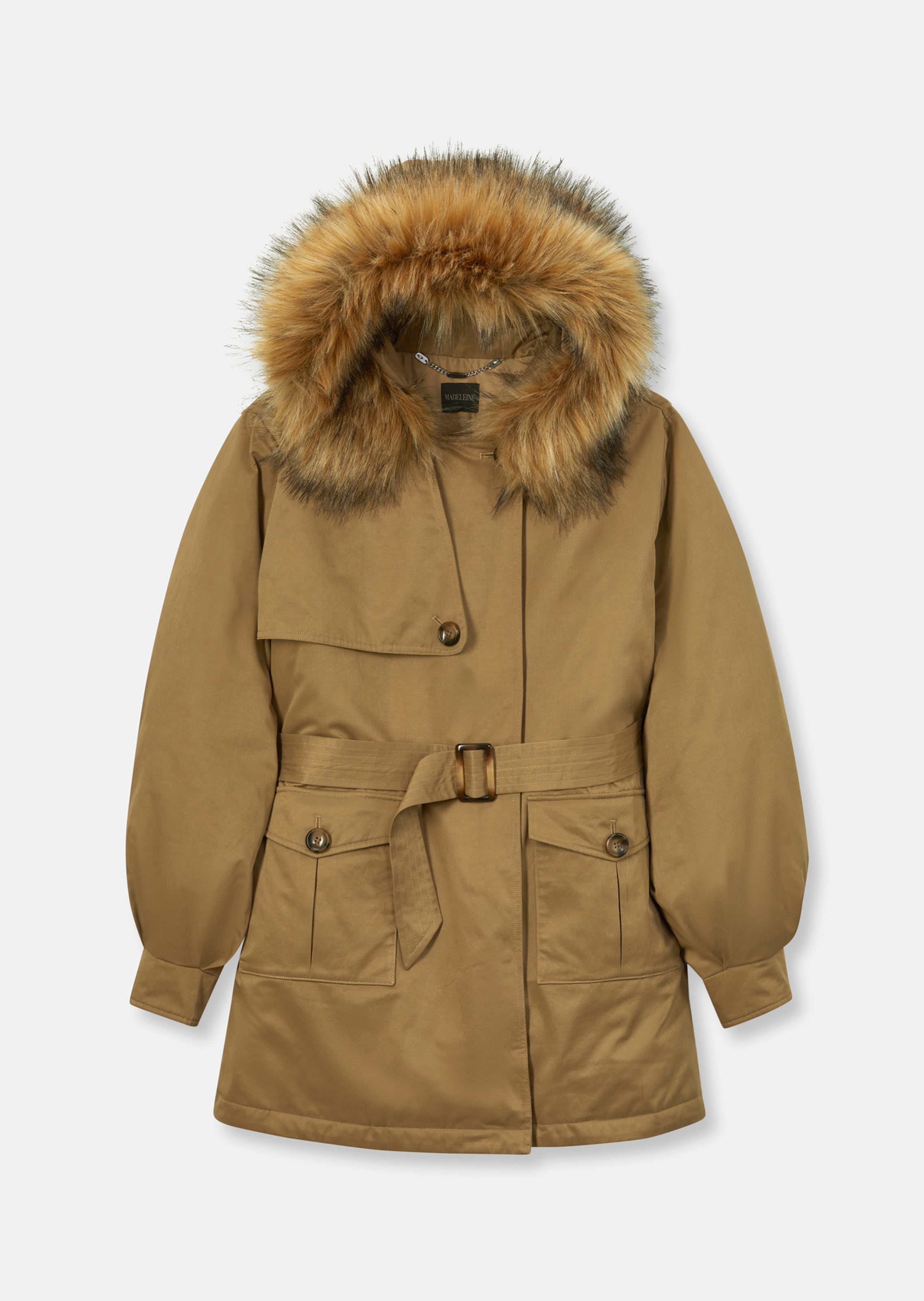 Parka with hood and detachable fake fur in macadamia | MADELEINE