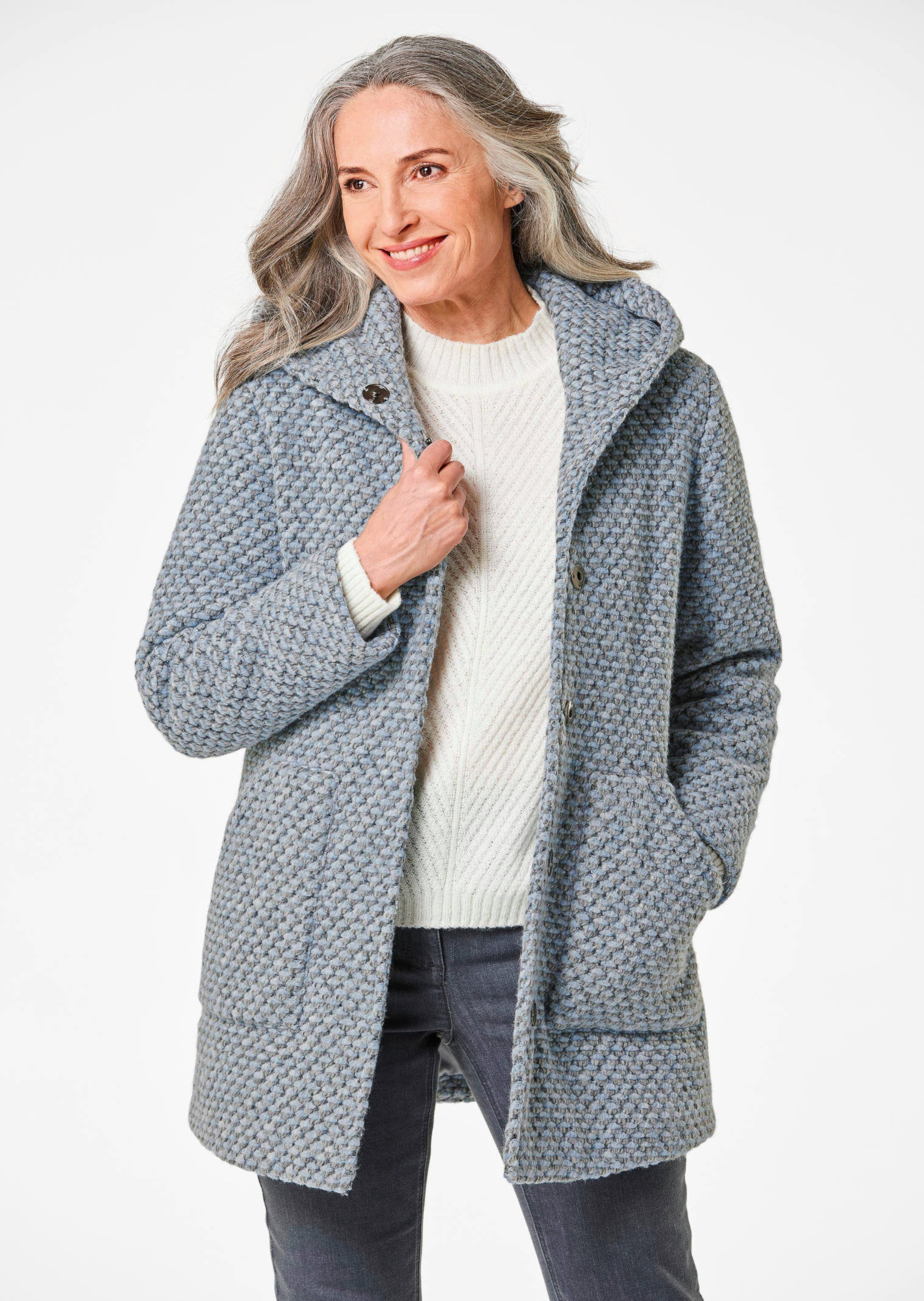 Manteau court bicolore en laine mélangée