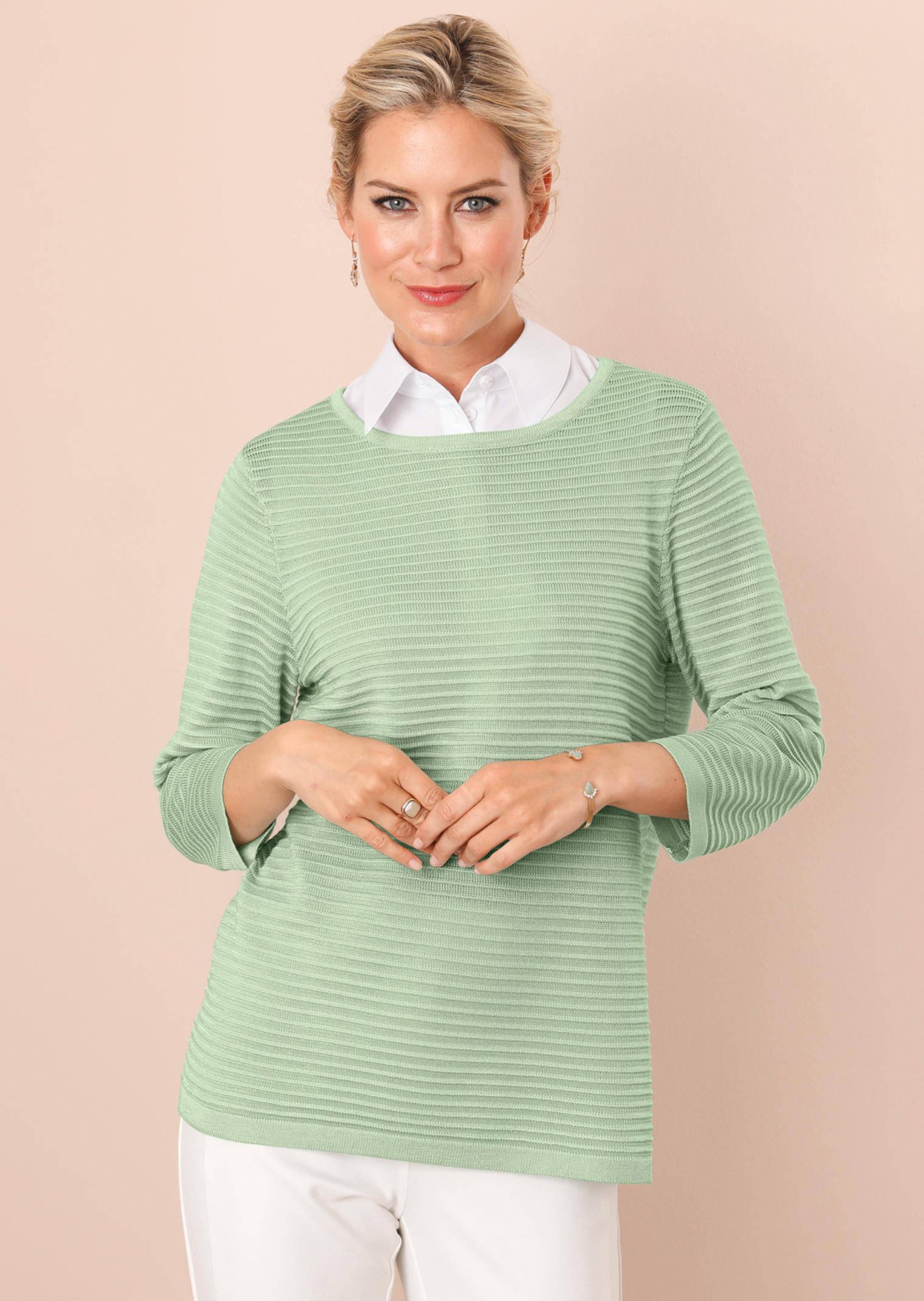 Elégant pull en tricot côtelé haut de gamme - sauge - Gr. 40 de Goldner Fashion