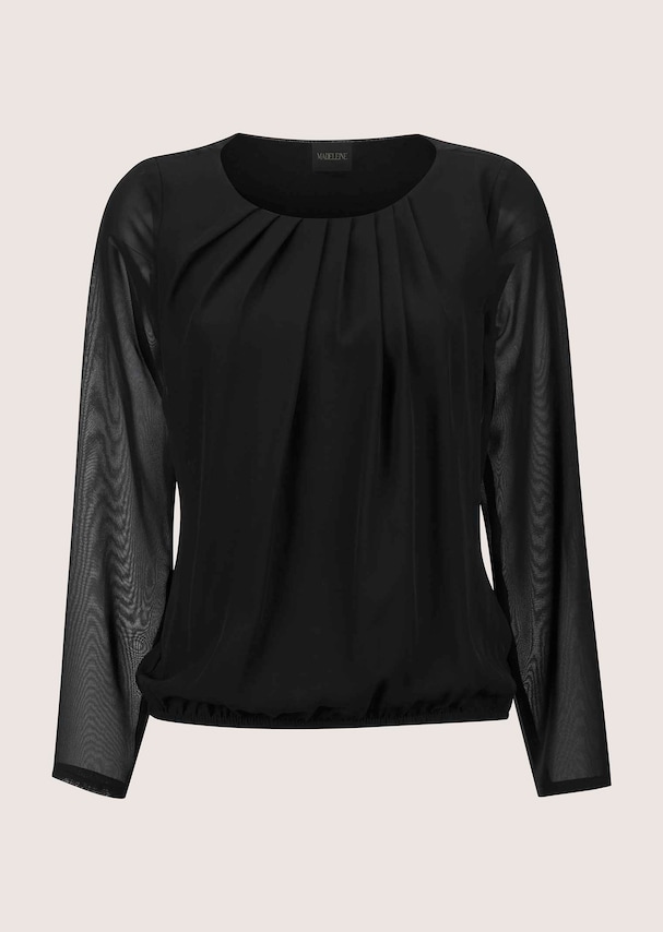 Rundhals-Bluse mit transparenten Ärmeln 5