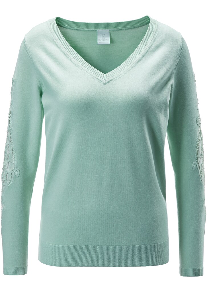 Jumper with V-neck and lace insert