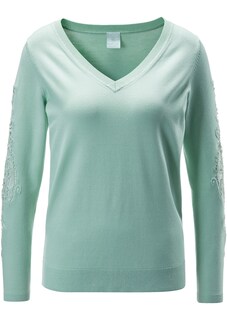 Pullover mit V-Ausschnitt und Spitzeneinsatz thumbnail 1