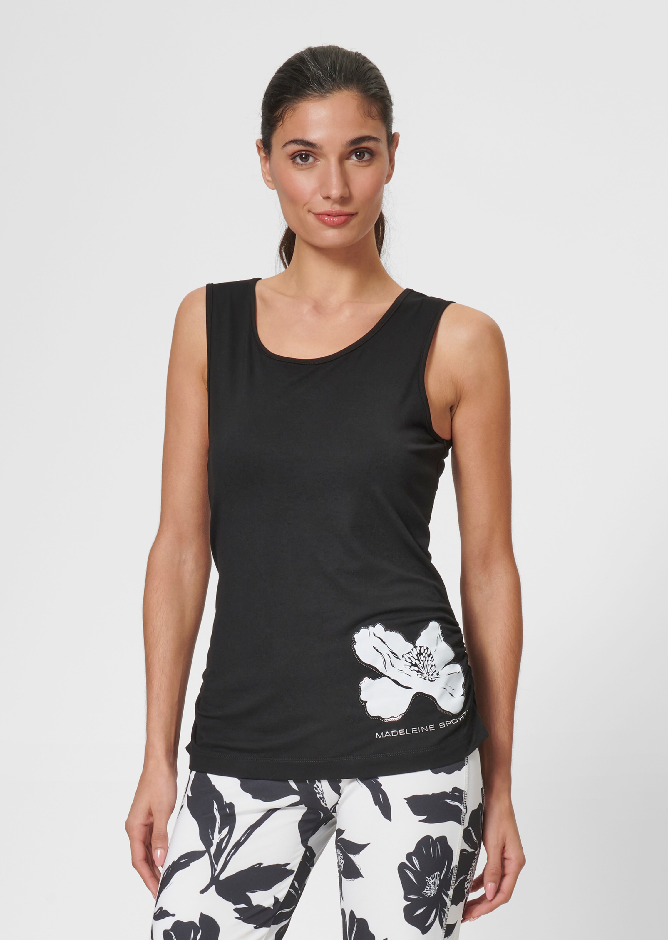 Ärmelloses Top mit Raffung und Printmotiv