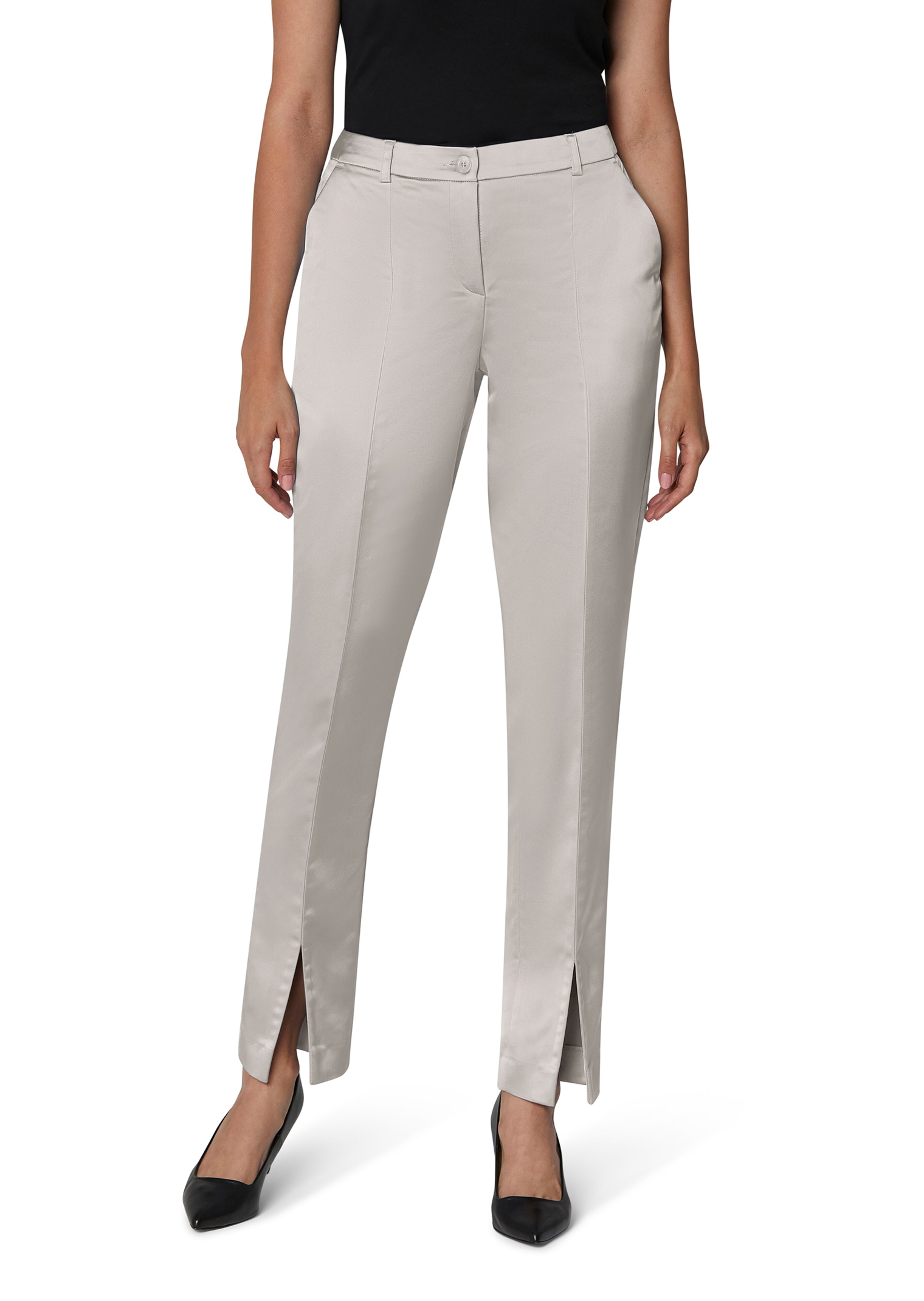 Satin trousers with front hem slits