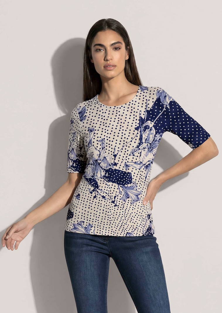 Shirt mit Punkten und Blütenmotiven