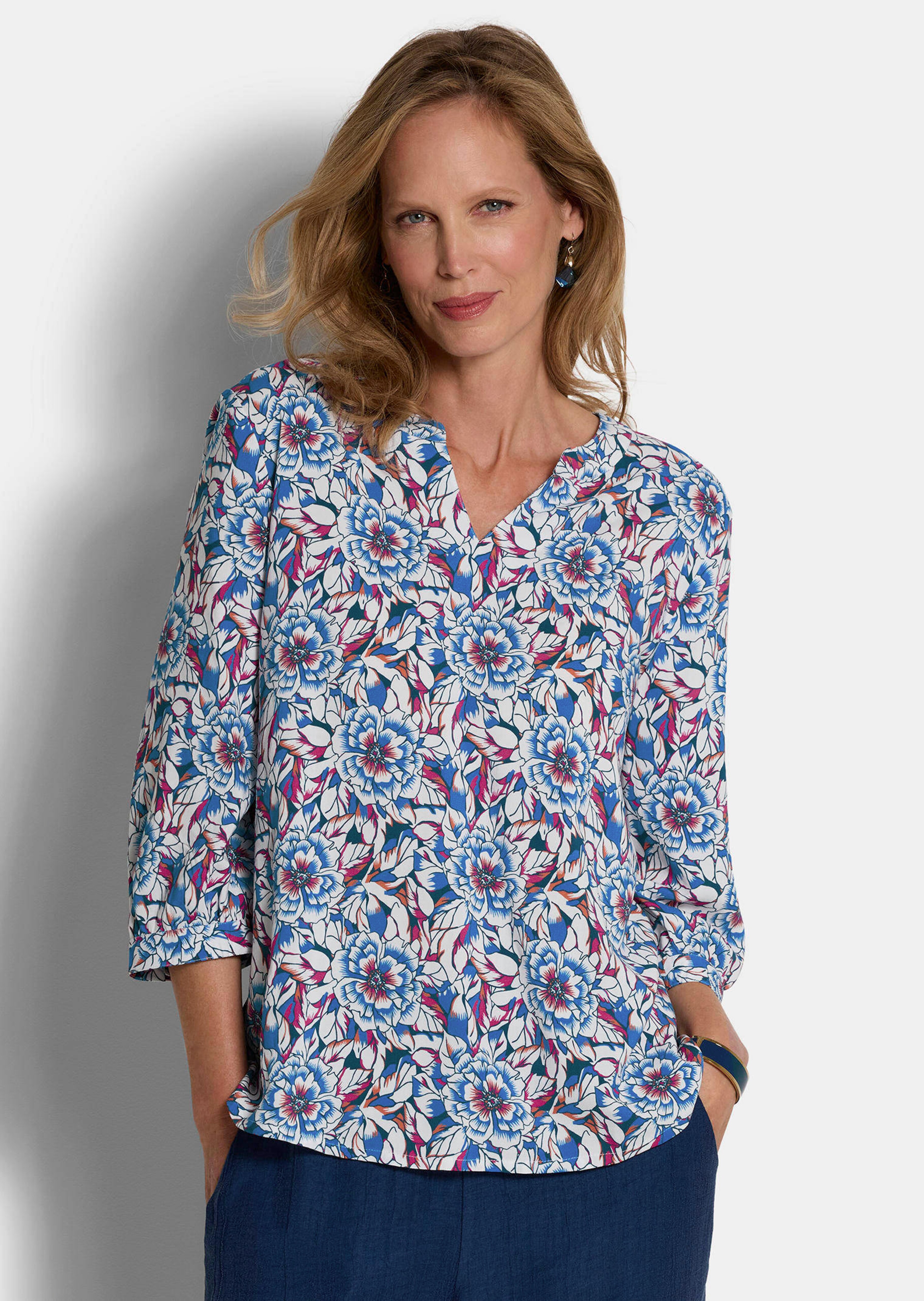 Viskose-Bluse mit Blumenmuster