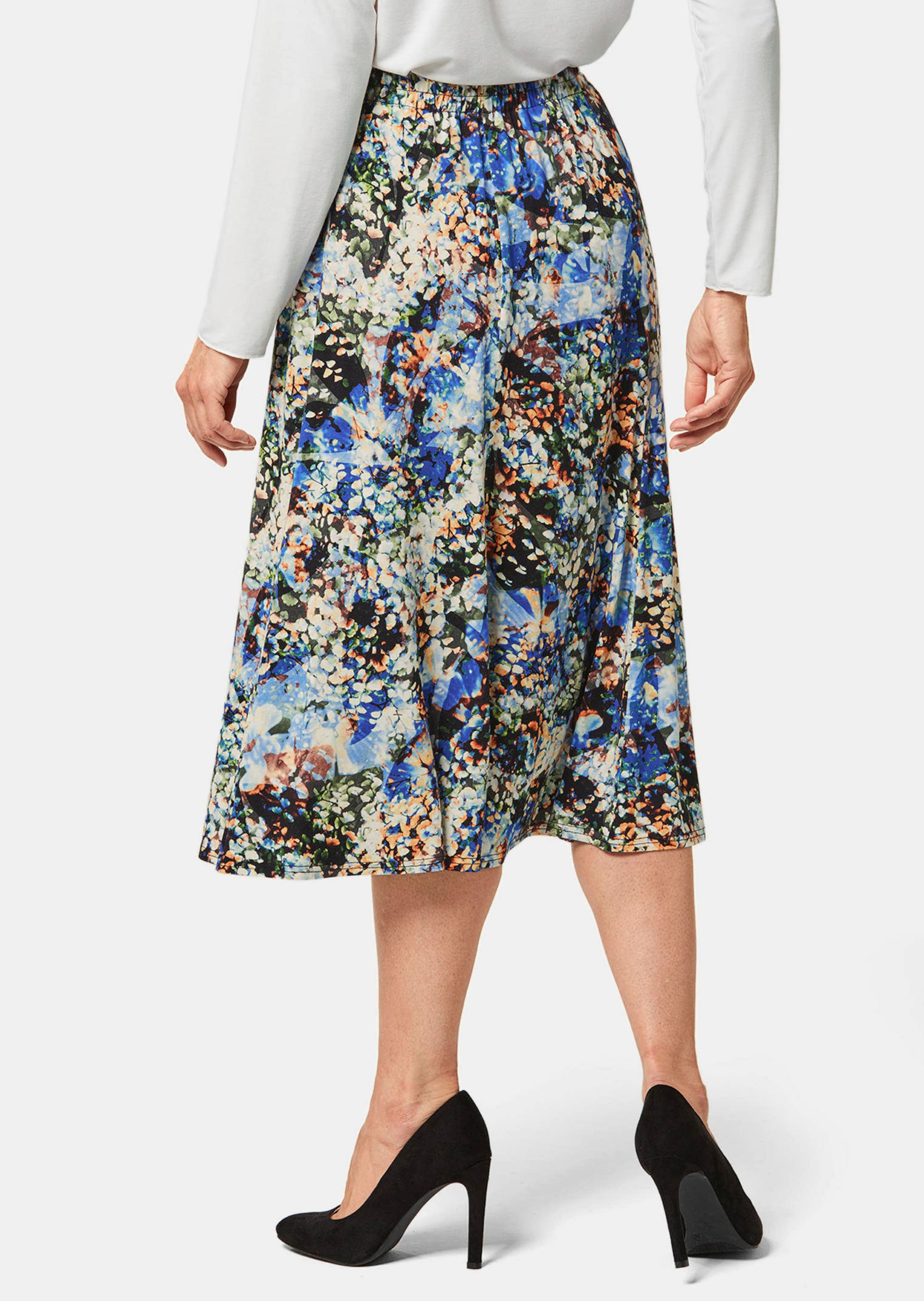 Confortable jupe à pois à taille entièrement élastique - noir / bleu roi / à motifs - Gr. 46 de Gold