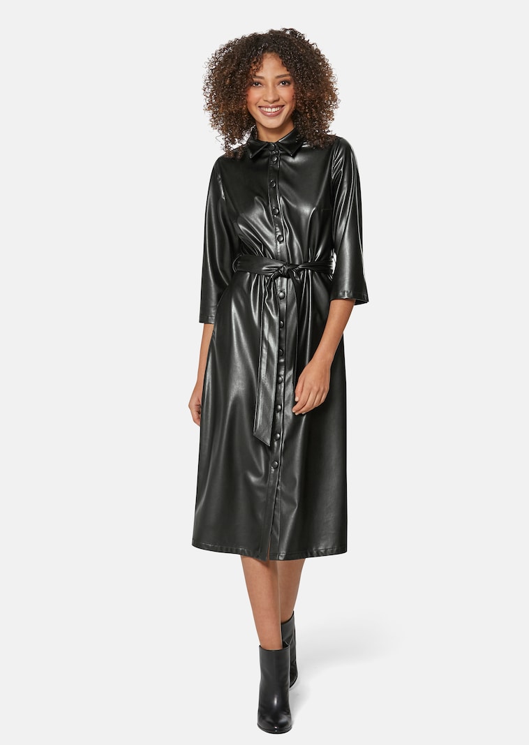 Imitation leather shirt dress in black | MADELEINE Fashion Imitation leather shirt dress in black | MADELEINE Fashion