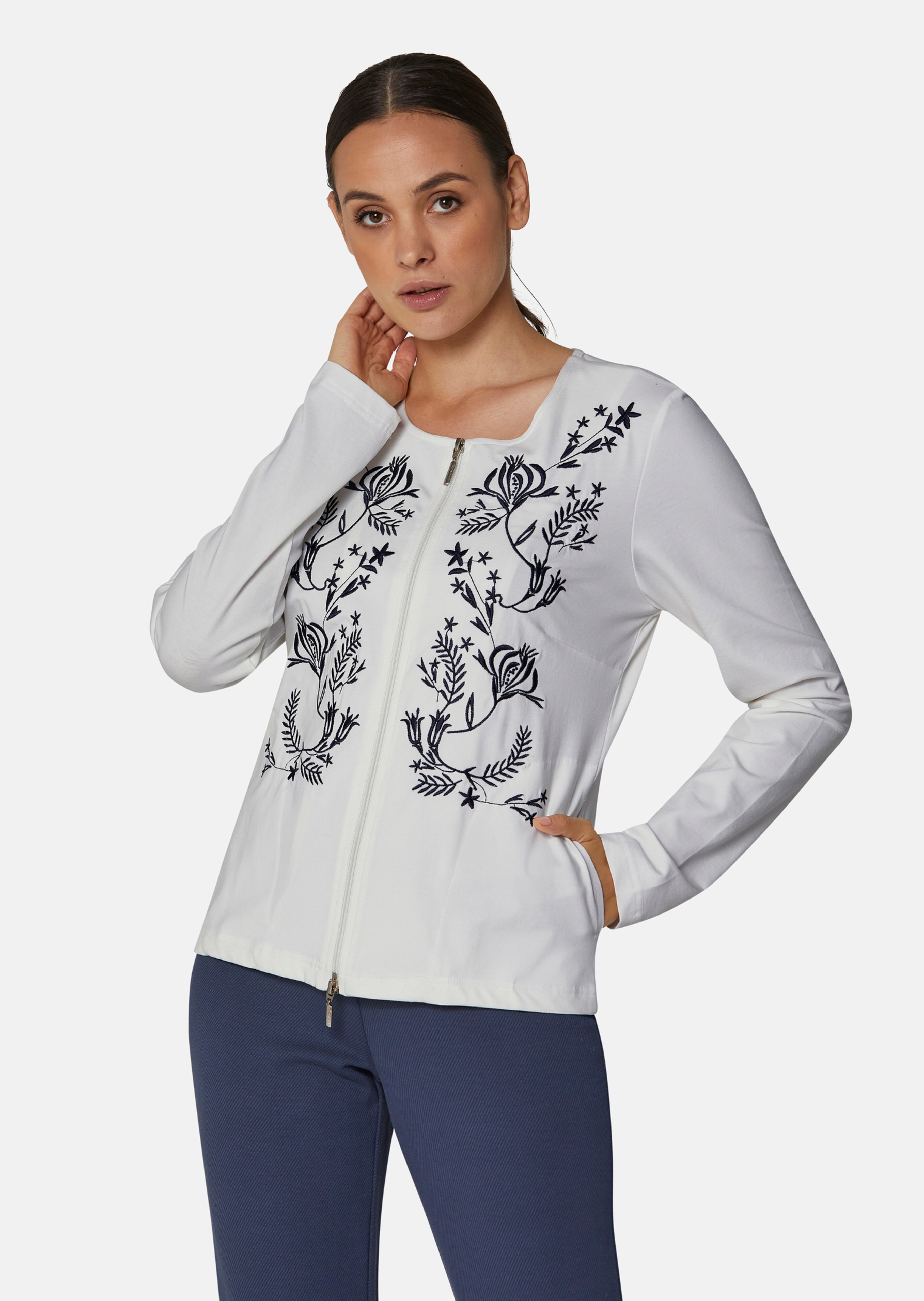 Lounge-Jacke mit eleganter Stickerei
