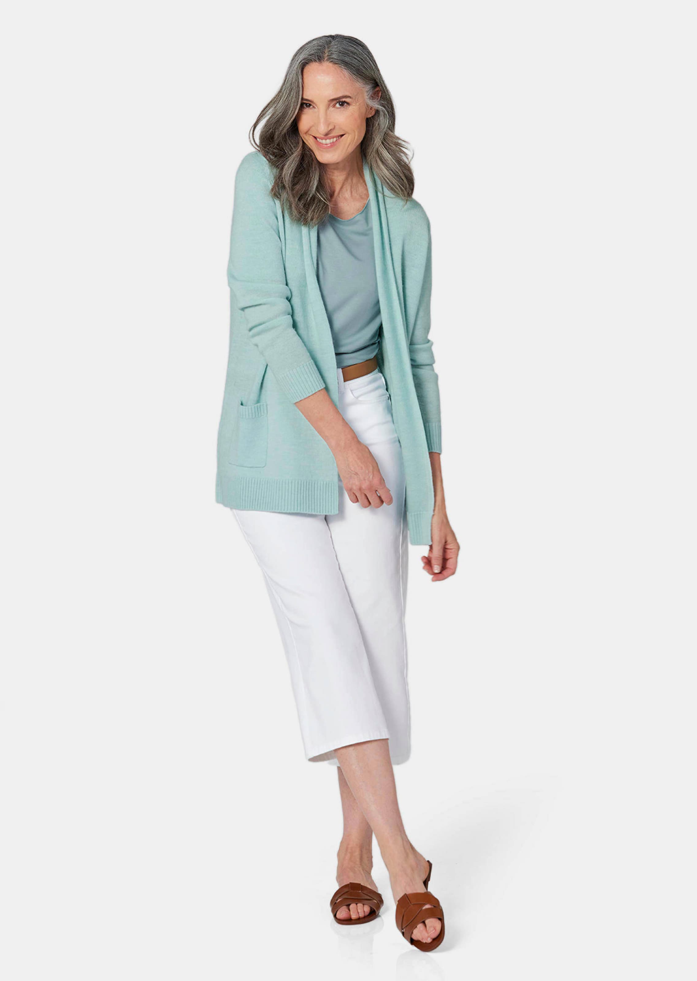 Cardigan en laine vierge - couleur jade - Gr. 26 de Goldner Fashion