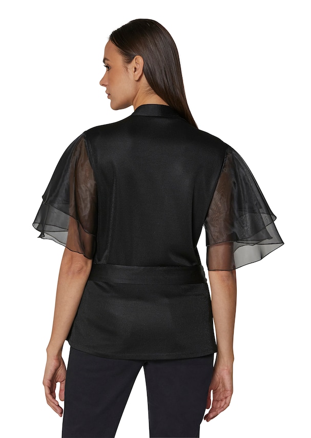 Metallic-look blouse with transparent sleeves 2