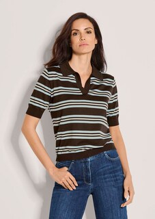 Gestreifter Feinstrick-Pullover mit Polokragen thumbnail 1