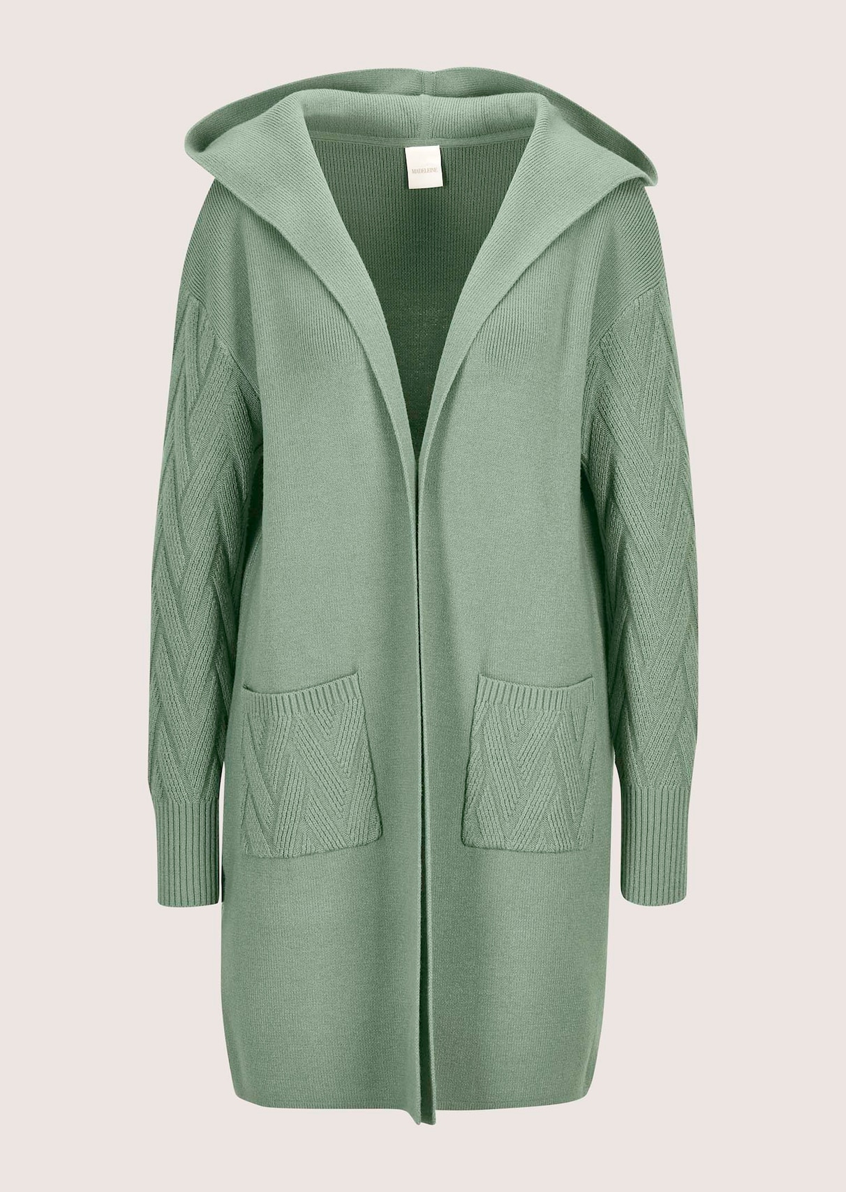 Lange Strickjacke mit Kapuze