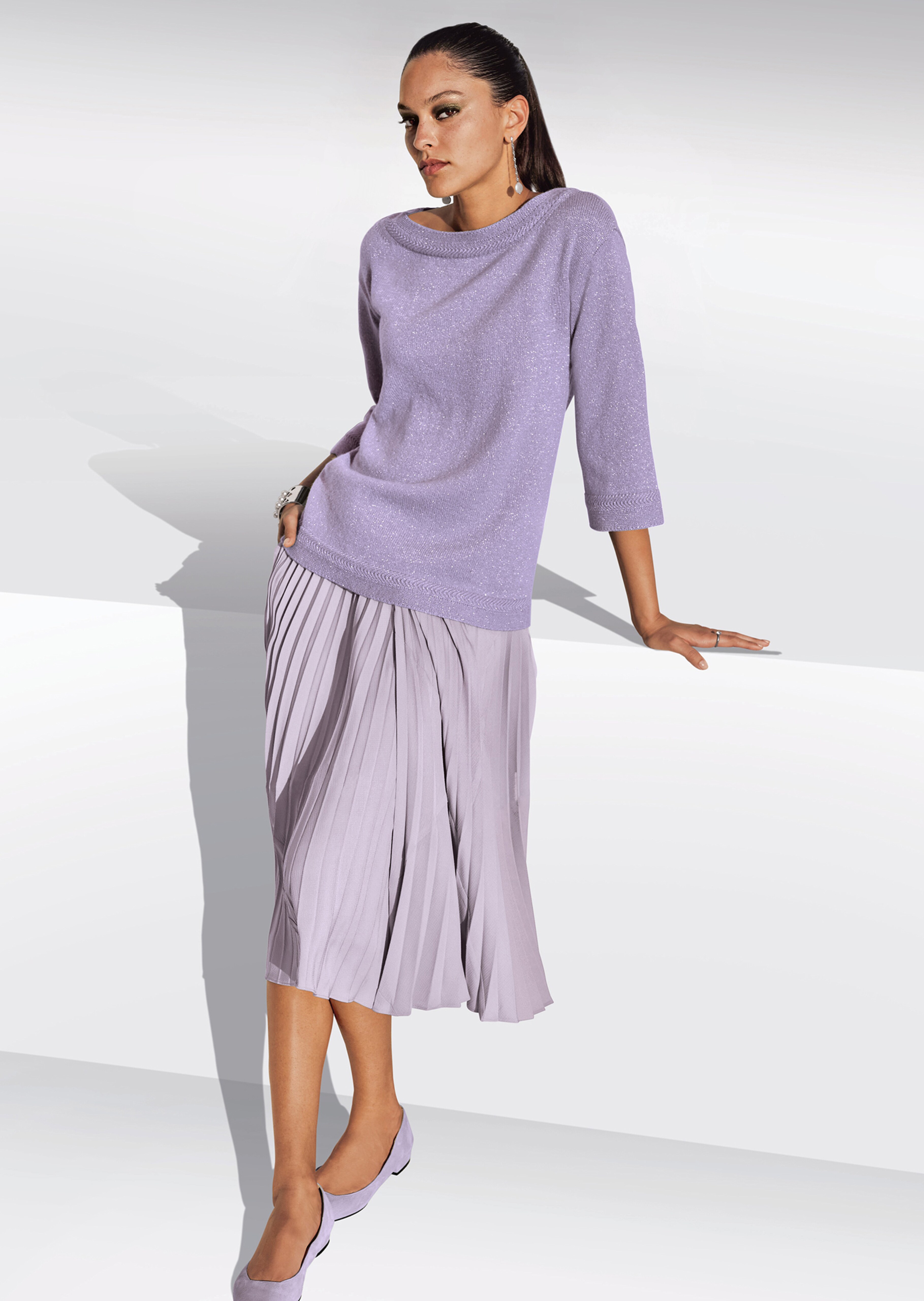Pullover mit 3/4-Arm und Lurexglanz