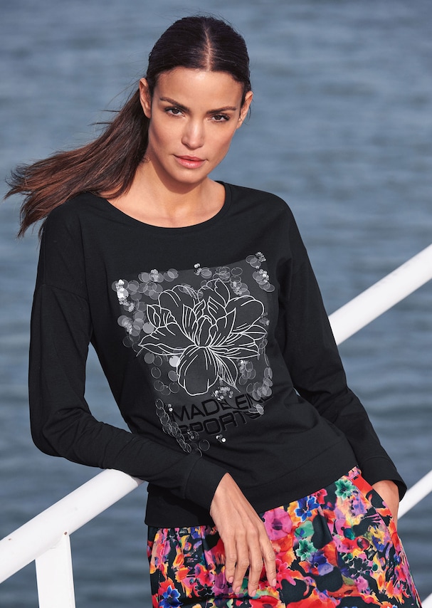 Sweatshirt with decorative flower print
