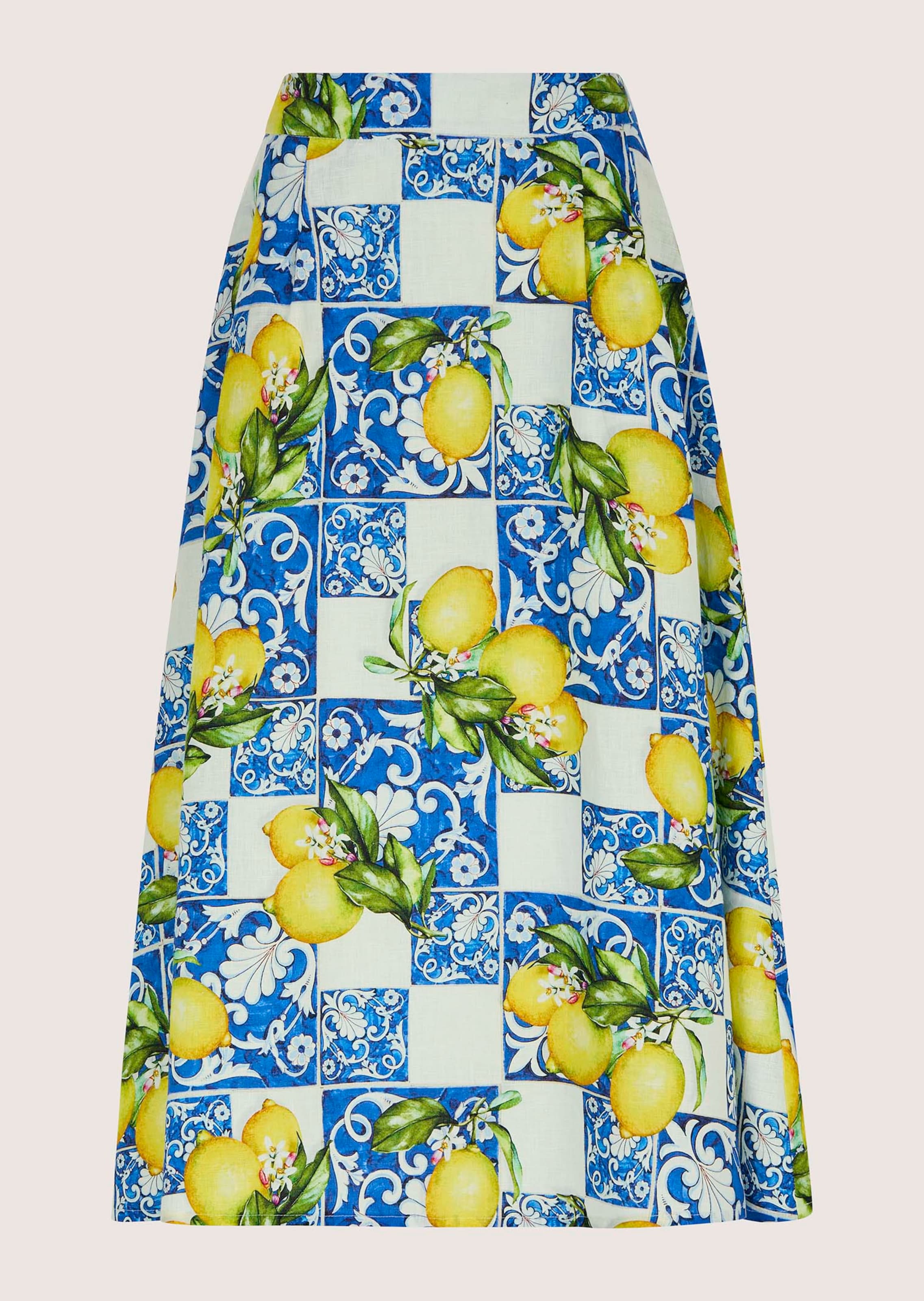 A-Linienrock mit mediterranem Zitronen-Print