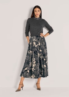 Schwungvoller Crinkle-Samtrock mit Floral-Print thumbnail 2