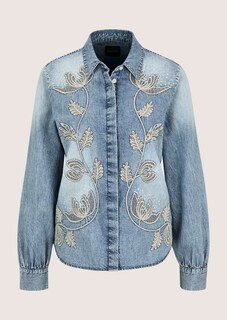 Jeansbluse mit floraler Stickerei thumbnail 6
